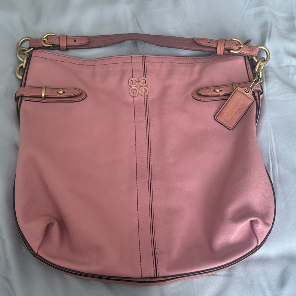 Coach Pink Leather Shoulder Bag with Gold-Tone Hardware